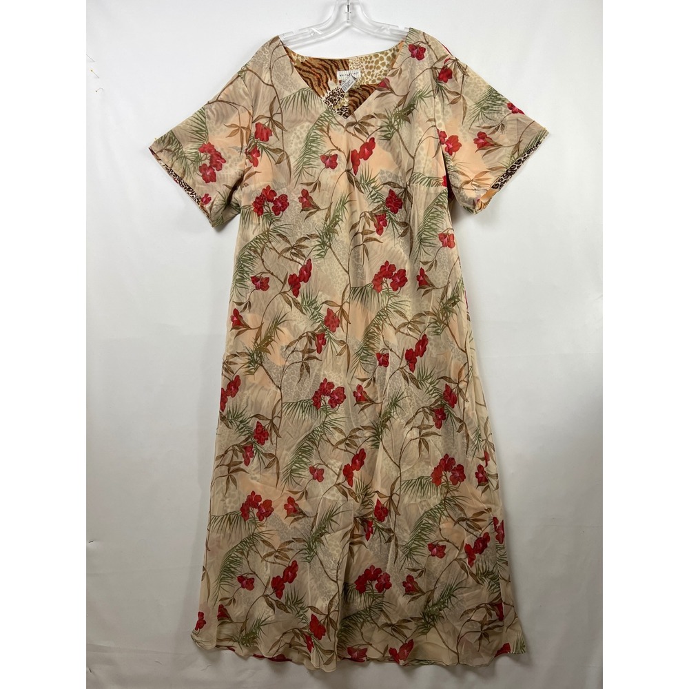 White Stag Plus Maxi Dress Women 26/28W Tropical Floral Animal V-Neck Chiffon
